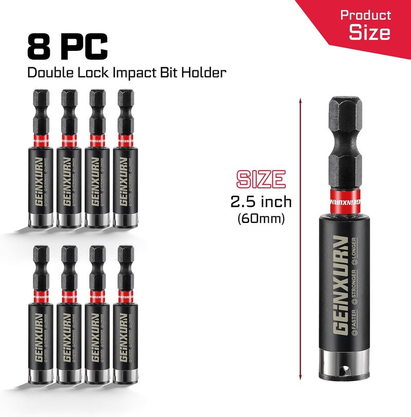 GEINXURN 8PACK Torsion Impact Bit Holder,Magnetic Extension Locking Socket Drill Bit Holder S2 Alloy Steel Hex Shank Quick-Change Drill Bit Guide - Image 2